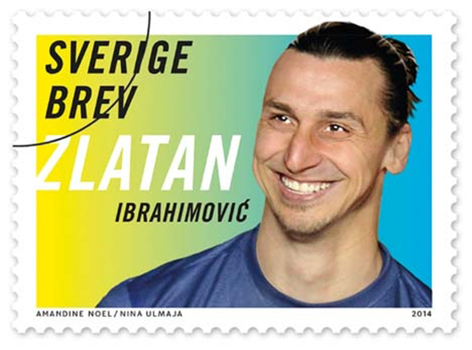 One of the stamps in a new series issued by Sweden's postal service honoring Paris Saint-Germain striker Zlatan Ibrahiovic. Photo: Posten.